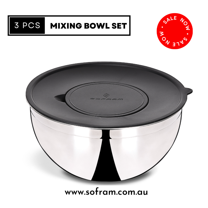 Sofram Mixing Bowl 24 cm with Splash Proof Lid 3 pcs