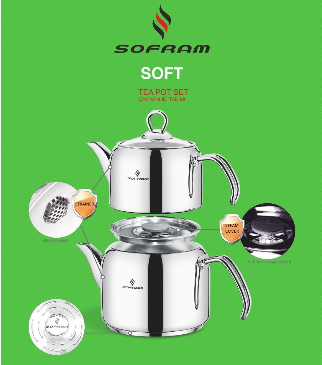 Sofram Soft Tea Pot 14 No Medium (4 pcs) - S/Steel