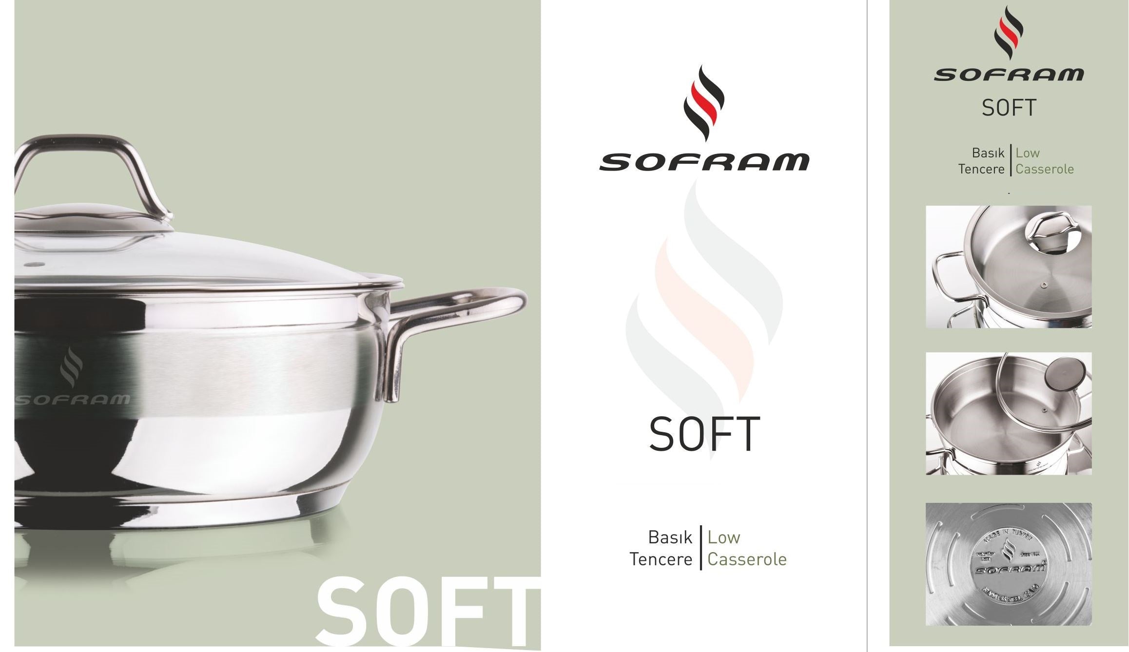 Sofram - Soft Low Casserole Pots 24 cm 3.00 Lt - S/Steel